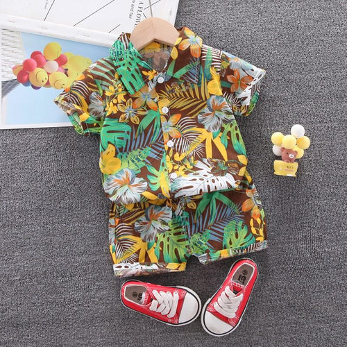 Hawaii Set Little Boy's Hawaiian Cabana Set Kids Flowers Beach Shirts Set