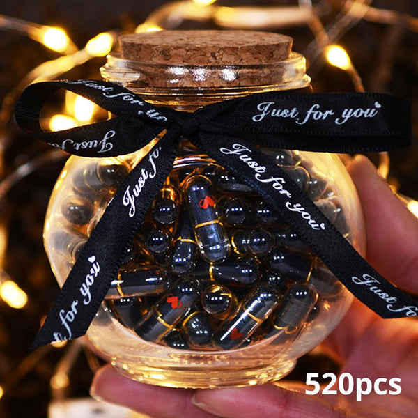 520pcs Black Lovely Mini Pill Shaped Message Capsule Letter In A Bottole With Box
