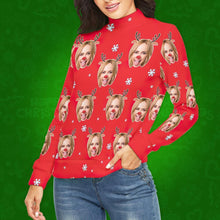 Custom Face Turtleneck for Women Christmas Sweater Knitted Loose Pullovers - Reindeer