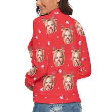 Custom Face Turtleneck for Women Christmas Sweater Knitted Loose Pullovers - Reindeer