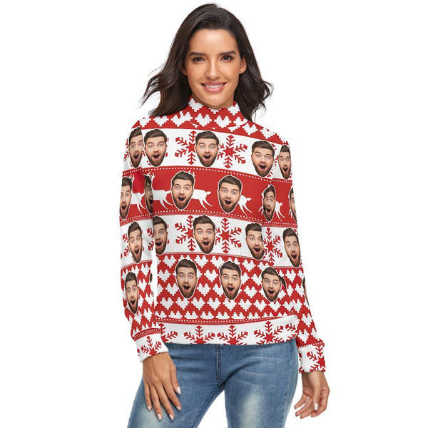 Custom Face Turtleneck for Women Christmas Sweater Knitted Loose Pullovers - Classic Pattern