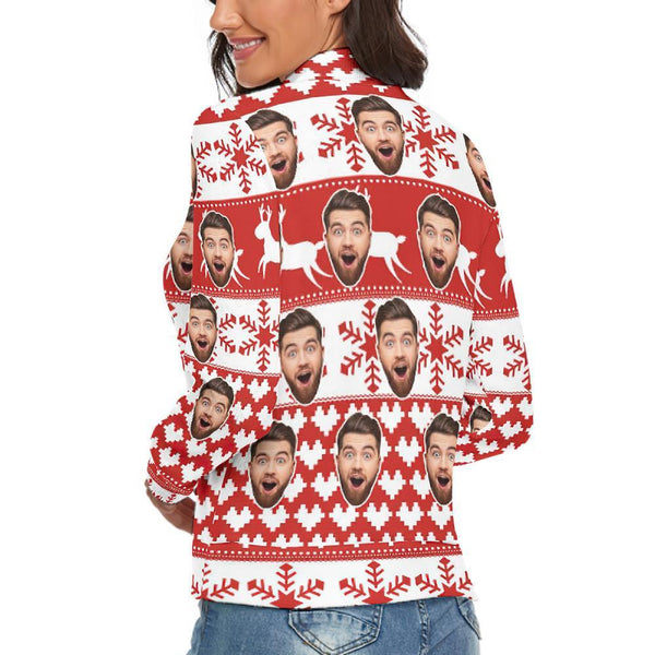 Custom Face Turtleneck for Women Christmas Sweater Knitted Loose Pullovers - Classic Pattern