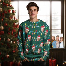 Custom Face Men's Round Neck Sweater Photo Christmas Family Xmas Leds Sweaters