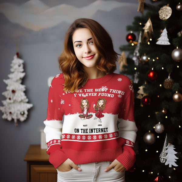 Personalized Ugly Sweater Christmas Gifts For Friends - Custom Hairstyle Clothes Name Drink Besties