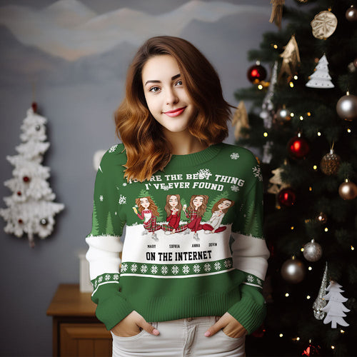 Personalized Ugly Sweater Christmas Gifts For Friends - Custom Hairstyle Clothes Name Drink Besties