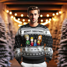 Personalized Unisex Ugly Sweater Christmas Gifts For Family - Custom Cartoon Family Members Hairstyle Clothes