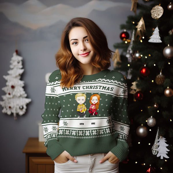 Personalized Unisex Ugly Sweater Christmas Gifts For Family - Custom Cartoon Family Members Hairstyle Clothes