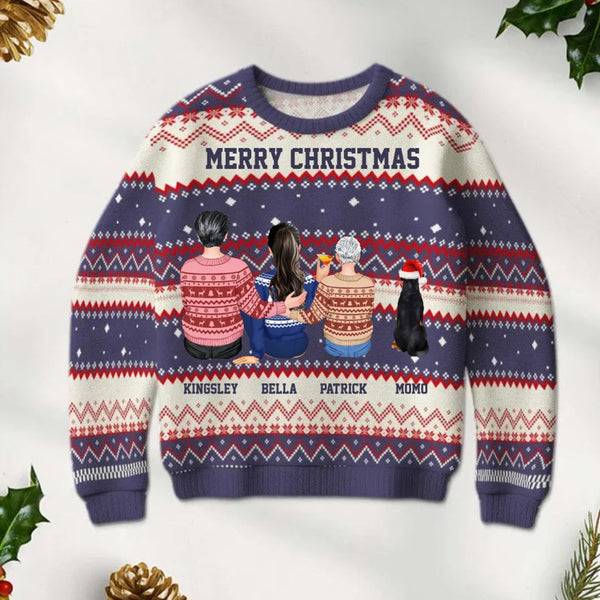 Personalized Unisex Ugly Sweater Christmas Gifts For Family - Custom Cartoon Hairstyle Clothes With Pet Dog