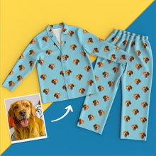 Custom Dog Face On Pajamas Shirt And Pants, Blue