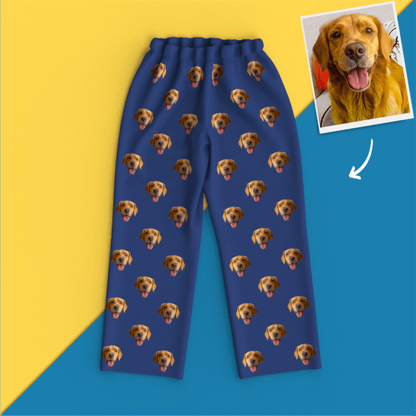 Custom Dog Face On Pajamas Pants, Smoky Blue