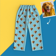 Custom Dog Face On Pajamas Pants, Blue