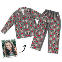 Custom Photo Long Sleeve Pajama Top, Sleepwear, Nightwear - Heart
