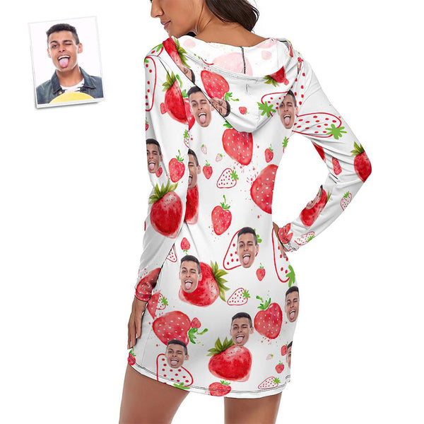 Custom Face Pajamas Women's Pajama Sets Long-sleeved Dress Summer Sleepwear - Strawberry