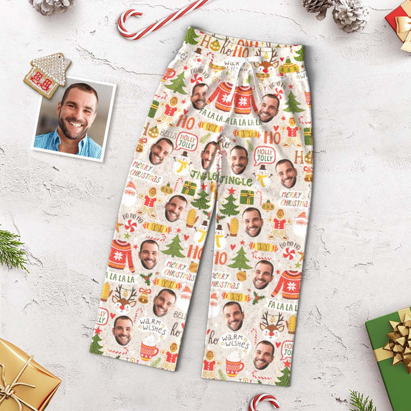 Custom Face Pants Ladie's Loose Wide-leg Pajama Pants Merry Christmas HOHOHO