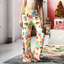 Custom Face Pants Ladie's Loose Wide-leg Pajama Pants Santa Claus and Gingerbread Man Merry Christmas