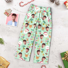 Custom Face Pants Ladie's Loose Wide-leg Pajama Pants Santa Claus and Snowman Merry Christmas