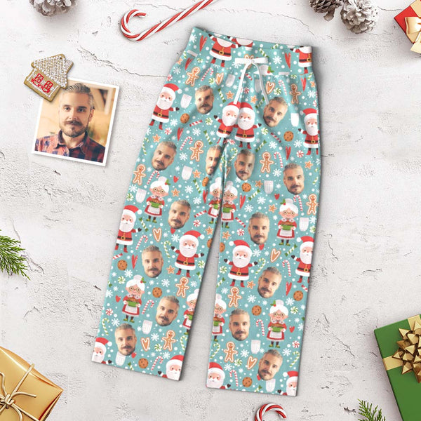 Custom Face Pants Ladie's Loose Wide-leg Pajama Pants Santa Claus and Mrs. Claus Merry Christmas