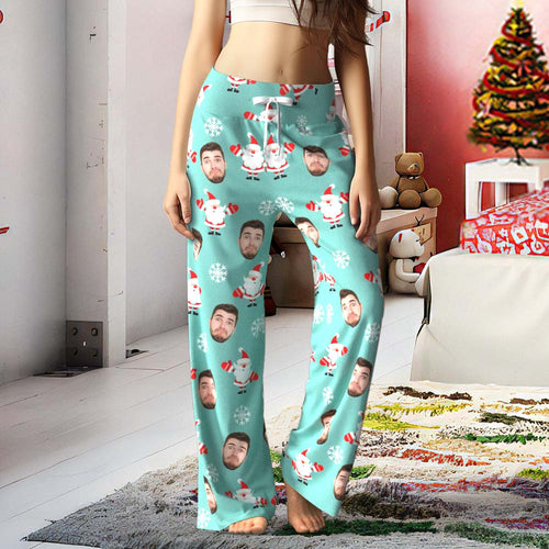 Custom Face Pants Ladie's Loose Wide-leg Pajama Pants Santa Claus Merry Christmas