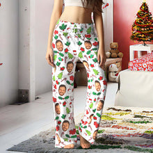 Custom Face Pants Ladie's Loose Wide-leg Pajama Pants Mistletoe Merry Christmas