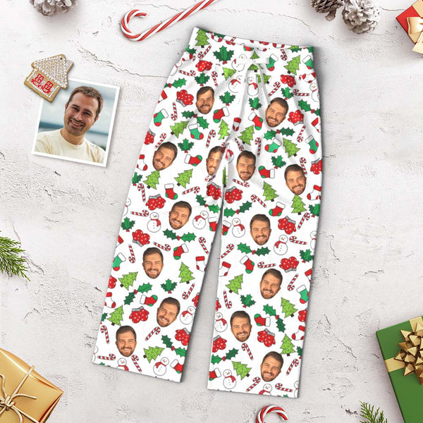 Custom Face Pants Ladie's Loose Wide-leg Pajama Pants Mistletoe Merry Christmas