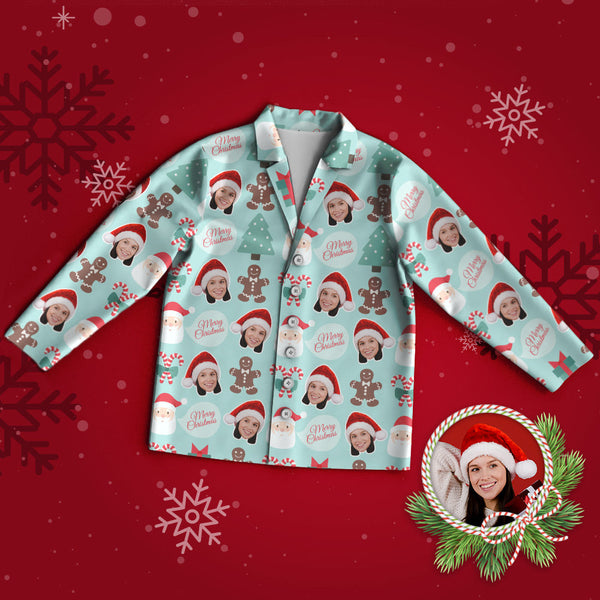 Custom Face Pajama Personalized Photo Pajamas Santa Claus and Gingerbread Man Merry Christmas