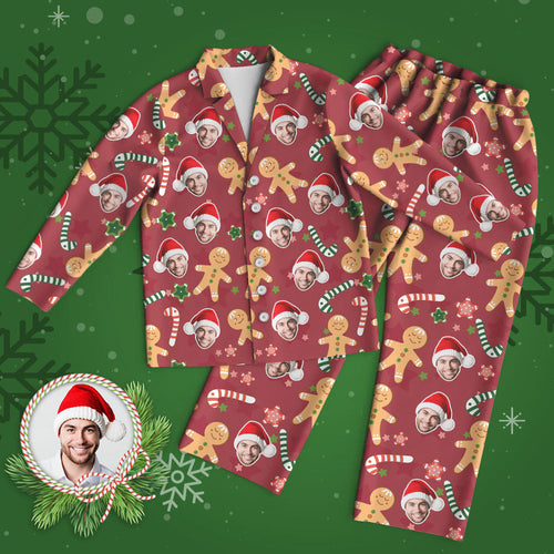 Custom Face Pajama Personalized Red Photo Pajamas Cute Gingerbread Man Christmas Gifts