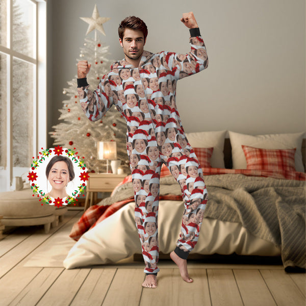 Custom Face Mash Onesies Christmas Pajamas One-Piece Sleepwear Christmas Gift