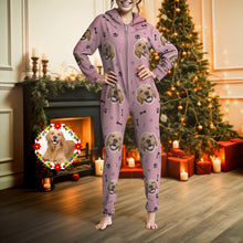 Custom Face Paw Print Onesies Christmas Pajamas One-Piece Sleepwear Christmas Gift
