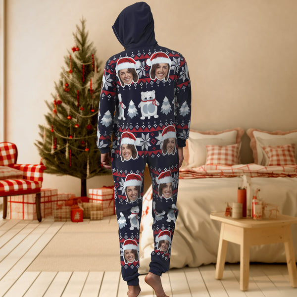 Custom Face Christmas Bear Onesies Pajamas One-Piece Sleepwear Christmas Gift