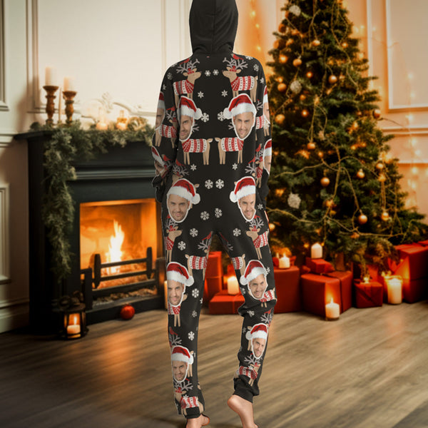 Custom Face Christmas Bear Onesies Pajamas One-Piece Sleepwear Christmas Gift