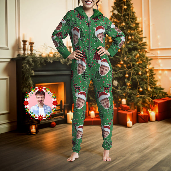 Custom Face Onesies Pajamas Colorful Christmas One-Piece Sleepwear Christmas Gift