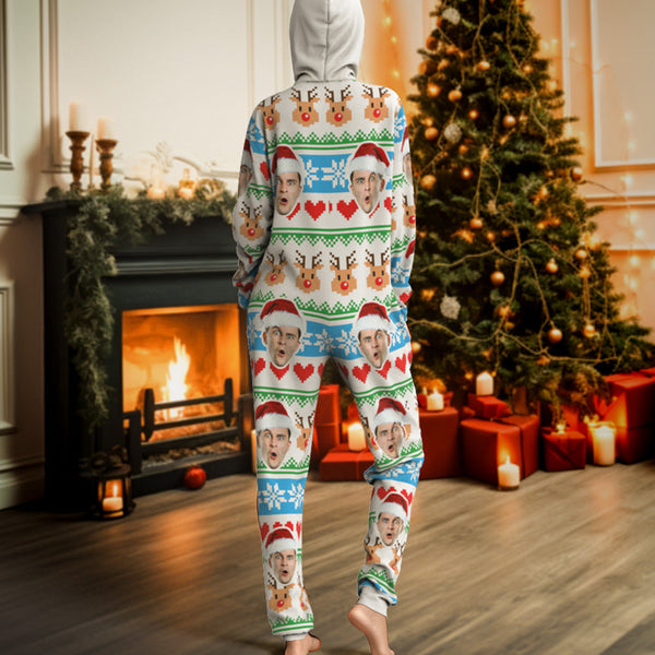 Custom Face Christmas Print Onesies Pajamas One-Piece Sleepwear Christmas Gift