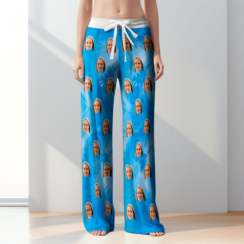 Custom Women Tie-dye Pajamas Pants Light Blue Pajamas Pants