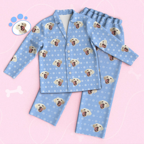 Custom Cute Pet Face Pajamas Snowflake Pajamas