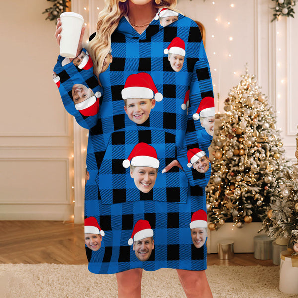 Custom Face Adult Unisex Blanket Pajamas Personalized Photo Christmas Family Buffalo Plaid Pajamas Merry Christmas