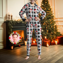 Custom Onesies Photo Pajamas One-Piece Sleepwear Red and Black Plaid Jumpsuit Homewear Christmas Gift