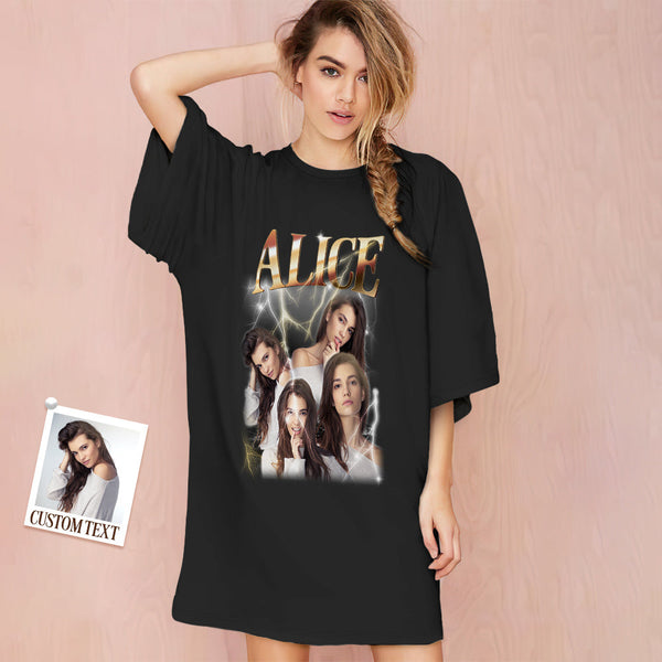 Custom Photo Vintage Nightdress Personalized Name Women's Oversized Colorful Nightshirt Gifts For Women