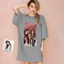 Custom Photo Vintage Nightdress Personalized Name Women's Oversized Colorful Nightshirt Gifts For Women