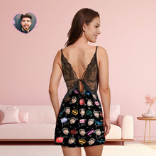 Custom Face Women Lace Sleepwear Love Stamps Personalized Photo Nightwear Valentine's Day Gift