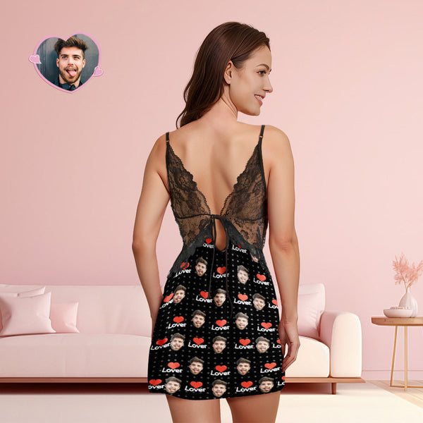 Custom Face Women Lace Sleepwear Lover Personalized Photo Nightwear Valentine's Day Gift