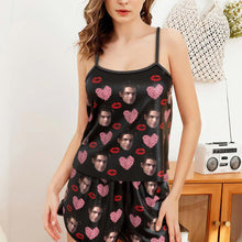 Custom Face Camisole Sleepwear Personalized Lingerie Set Kiss And Pink Heart Gift For Her