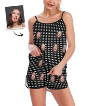 Custom Face Pajamas Suspender Sleepcoat Shorts Lingerie Set Summer Sleepwear - Polka