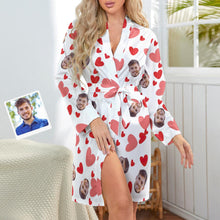 Custom Face Red Heart Printed Long Sleeved Nightgown Valentine's Day Gift