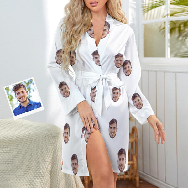Custom Face Solid Color Long Sleeved Nightgown Wedding Gifts