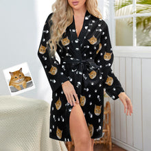 Custom Face Cat Paw Print Long Sleeved Nightgown For Cat Lover