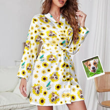 Custom Face Sunflower Long Sleeved Nightgown Valentine's Day Gift