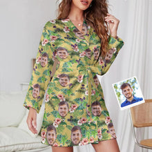 Custom Face Long Sleeved Nightgown Hawaiian Style Floral Pattern