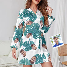 Custom Face Long Sleeved Nightgown Hawaiian Style Large Leaves Pattern