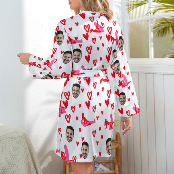 Custom Face Strawberry Long Sleeved Nightgown Sexy Gifts Wedding Gifts
