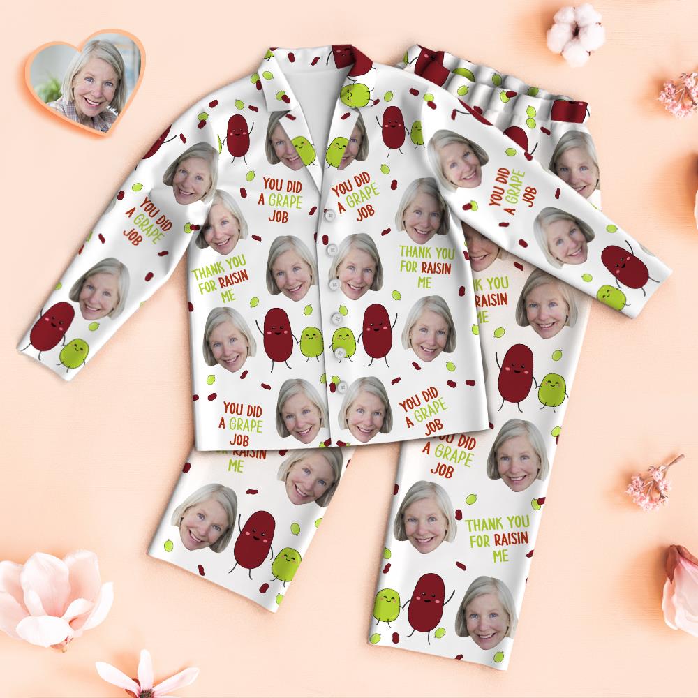 Custom Face Pajamas You Did A Grape Job Personalized Photo Pajamas Set Mother's Day Gifts